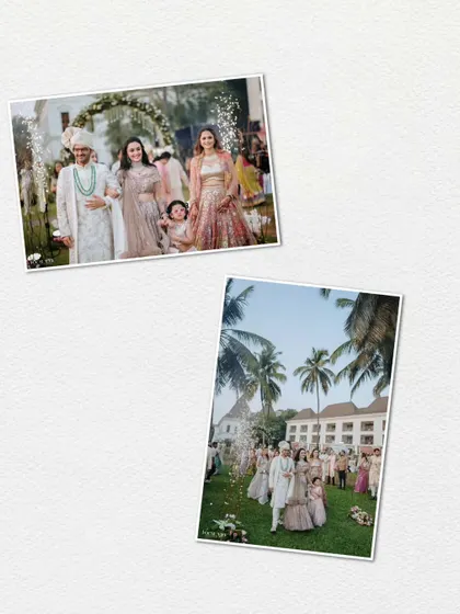 An artistic layout of two photos from the groom's entrance, showcasing our creative approach to album design and visual storytelling.