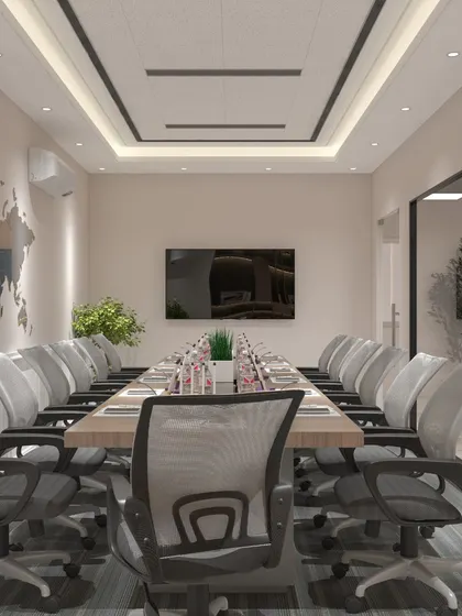 Another perspective of the factory office conference room, emphasizing the spacious layout and ample natural light, which are key for productive meetings.