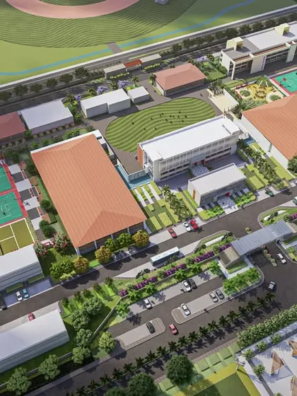 The masterplan for UNACCO School in Manipur, a 150-acre campus designed to be the largest sports residential school in India, showcasing our capability in large-scale institutional planning.