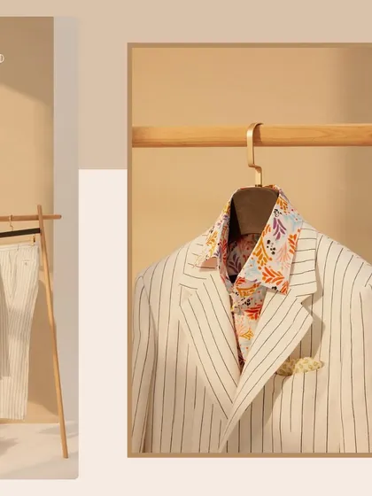 One step closer to summer. This pinstripe suit and floral shirt combination is part of our summer collection, designed with soft fabrics and relaxed silhouettes.