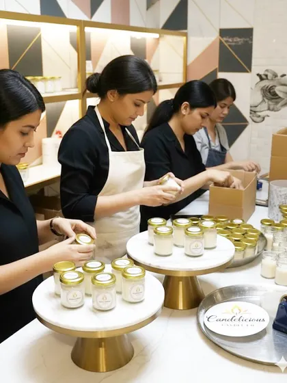 Here is a behind the scenes look at my team carefully hand packing a large order of scented jar candles. We take pride in every candle, ensuring they are perfect for wedding return gifts, corporate events, or any bulk order.