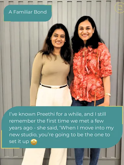 This project was built on a familiar bond. I had known the client, Preethi, for a while, and she told me years ago, "When I move into my new studio, you're going to be the one to set it up." It was an honor to make that happen.