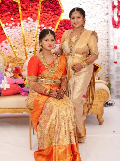The bride with her sister, both looking lovely and showcasing how my jewellery can be styled for different members of the family.