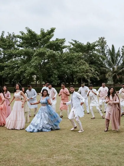 The full group in action during our engagement entry. We can handle large groups to create a visually stunning flash mob effect that looks amazing in photos and videos.