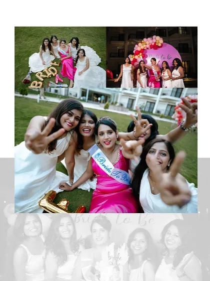 A collage capturing the fun and celebratory atmosphere of the "Bride to Be" party, with all the ladies in my custom designs.
