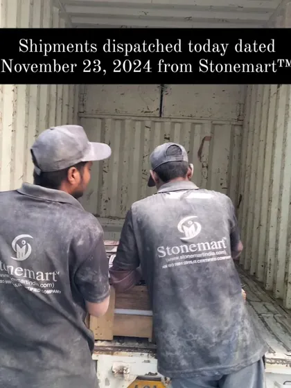 My team works together to load the heavy stone masterpieces for shipment.