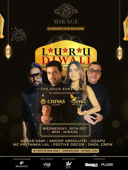 The lineup poster for Luru Diwali, featuring myself alongside DJ Akbar Sami and DJ Goapu. We bring a mix of Bollywood and Bhangra for the city's favorite Diwali party.