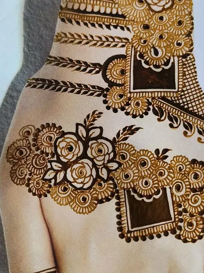 This image highlights the rose motifs within a larger design. Learning to draw realistic and stylized flowers is a key skill that we focus on in my classes.