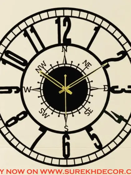 This wall clock incorporates a compass design into its face, perfect for the avid traveler or adventurer. The combination of navigational markings and standard numerals creates a unique and functional piece of wall art.