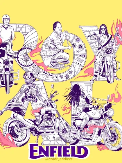 An alternate color version of the 'Naari Shakti' illustration, set against a bright yellow background.