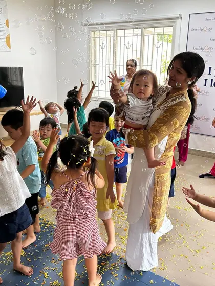 Celebrating Holi with bubbles and flower petals! We found a sustainable and fun way to enjoy the festival of colors.