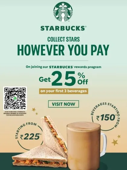 Your coffee break just got more rewarding. Join the Starbucks Rewards program at our store and get 25% off your first three beverages.