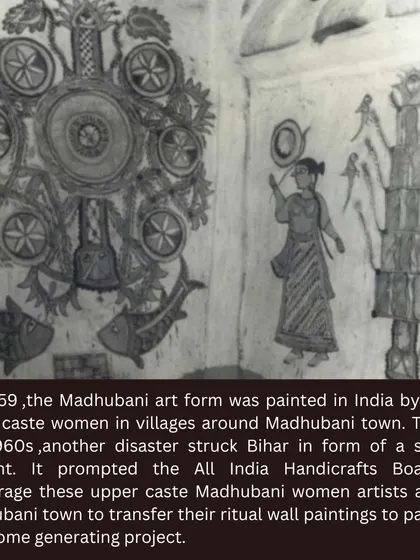 Another piece of history: in the 1960s, a severe drought prompted the All India Handicrafts Board to encourage women to transfer their ritual wall paintings to paper as an income-generating project.