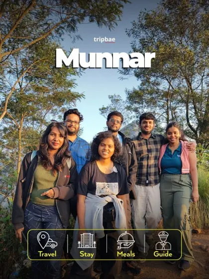 A group of friends on a trek in Munnar. The cool climate and stunning natural beauty make it an ideal destination for a weekend escape from Bangalore.