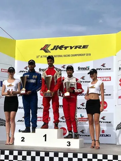 Celebrating our first podium in the 2019 JK Tyre FMSCI National Racing Championship Novice Cup. A significant milestone for our driver Mihir Avalakki and the team.