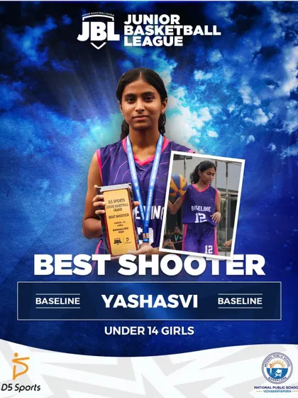 Yashasvi from Baseline is awarded Best Shooter for the U14 Girls. Her consistent shooting was a game-changer in every match she played.