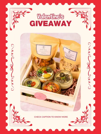 Our Valentine's giveaway hamper, packed with our signature dips and crackers. It's our way of spreading the love to our amazing customers.