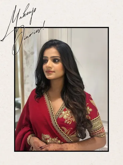 A three-quarter view highlighting the soft contour and glowing skin of this party makeup. Our goal is to create looks that are not only beautiful but also enhance our client's natural features.