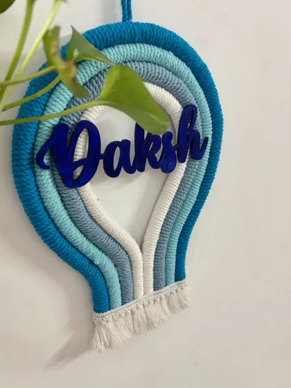 A slightly different perspective of the 'Daksh' parachute hanging, highlighting the beautiful gradient of blue tones.