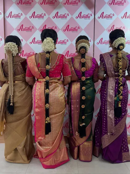 A beautiful lineup of traditional South Indian bridal hairstyles created by our students for their portfolio.
