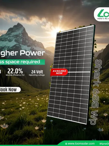 Our SHARK 685 Wp panel delivers higher power in less space, making it a perfect solution for installations where space is a constraint. With 22.0% module efficiency, it turns any rooftop or open area into a powerful energy source.