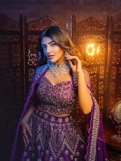 A classic portrait of Sreeleela, highlighting the diamond necklace and earrings. My direction was to create a look that felt both glamorous for a magazine cover and timeless in its appeal.