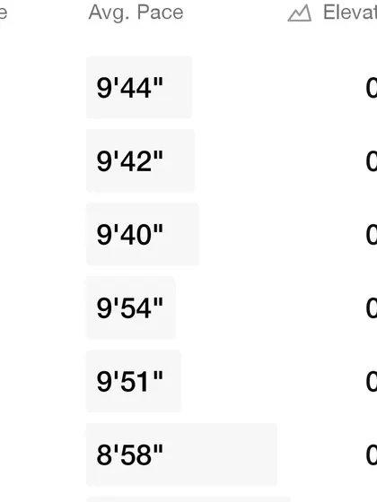 A breakdown of my mile splits from the 10k race. Notice the negative split in the last mile. This is a pacing strategy I teach to help runners finish strong and avoid burning out too early.