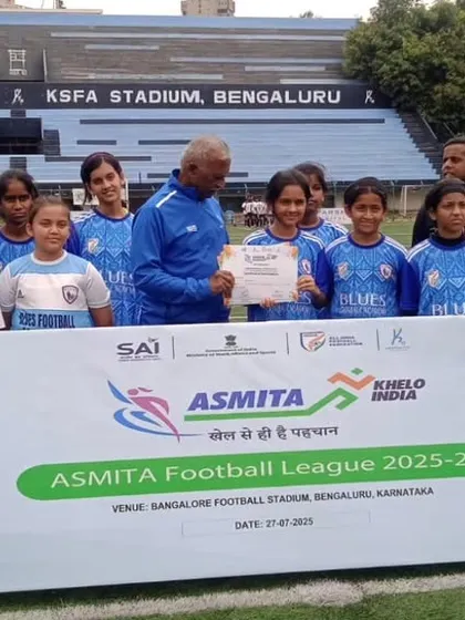 Our U13 team receiving their participation certificate at the Asmita Football League, a proud moment for our young players.