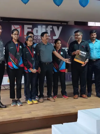 Our players being felicitated at the CBSE Cluster tournament. Their outstanding performance led to multiple medals, including a team silver for Vaishnavi Trivedi in the U-17 category.