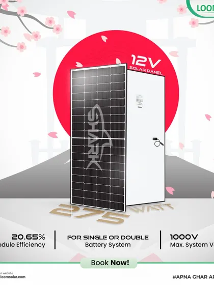 The SHARK 225W Mono PERC solar panel is perfect for single or double battery systems. It offers 20.65% efficiency and a high 1000V max system voltage.