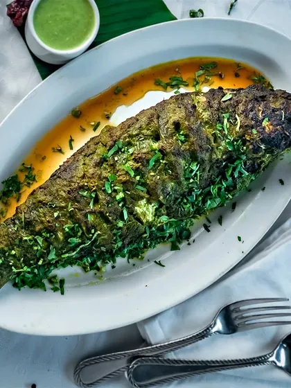 Try my Rawas fish, also known as Indian salmon, with an aromatic twist of a minty, garlicky coating.