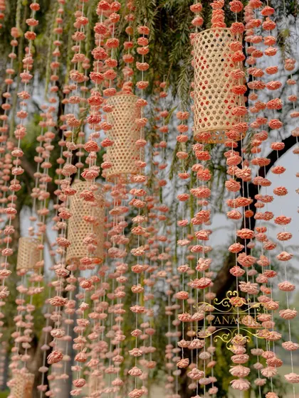 A detailed shot of the beautiful and eco-friendly sola wood flower hangings.