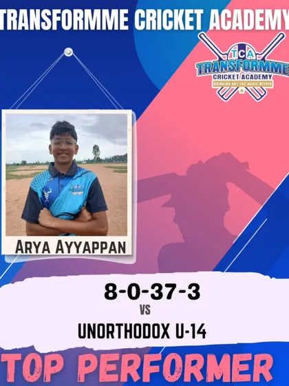 Another great performance from Arya Ayyappan, taking 3 wickets against Unorthodox U-14.