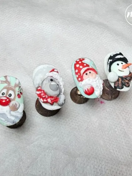 Getting into the festive spirit with 3D Christmas characters. Here are a hand-sculpted reindeer, bear, Santa, and snowman, each with its own personality.