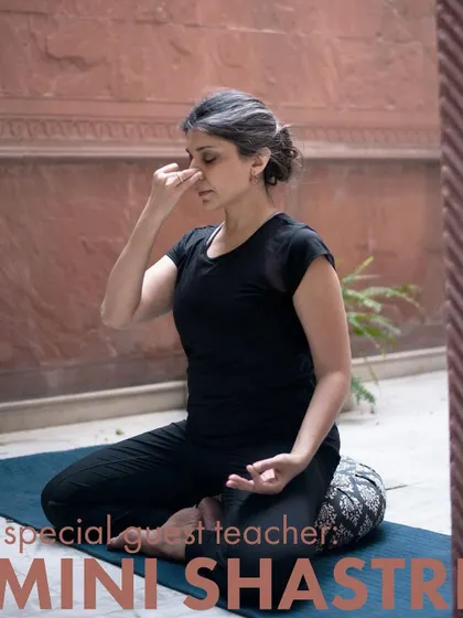 A poster from my guest teaching session, highlighting my deep roots in the Krishnamacharya lineage. My classes are meditative and breath-led, designed to meet you where you are.