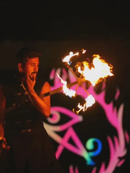 A unique shot combining the raw element of fire with the futuristic trails of my pixel poi. This image captures the two sides of my art in a single, powerful frame.