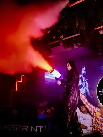 Blasting the CO2 gun into the crowd at Fingerprint. I always bring extra production elements to make the night explosive.