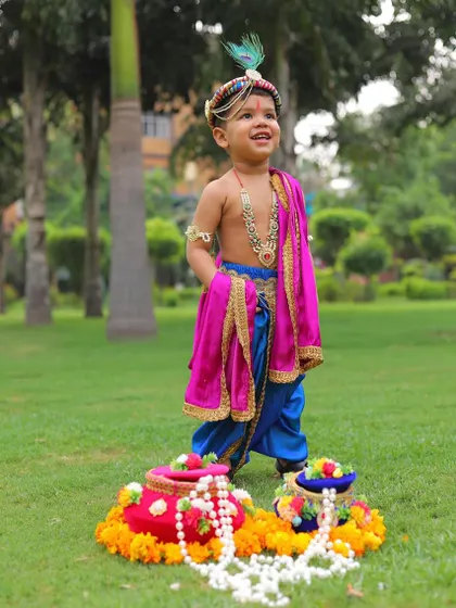 This is what childhood magic looks like. I designed this custom Kanha outfit for a little one's Janmashtami celebration, focusing on soft fabrics so he could be as playful and mischievous as Krishna himself. It’s moments like these that I love to create.