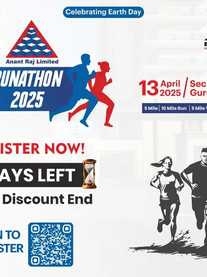 "2 Days Left to Register!" This graphic for the Anant Raj Runathon clearly communicates the deadline for a 60% discount, pushing potential participants to make a quick decision.