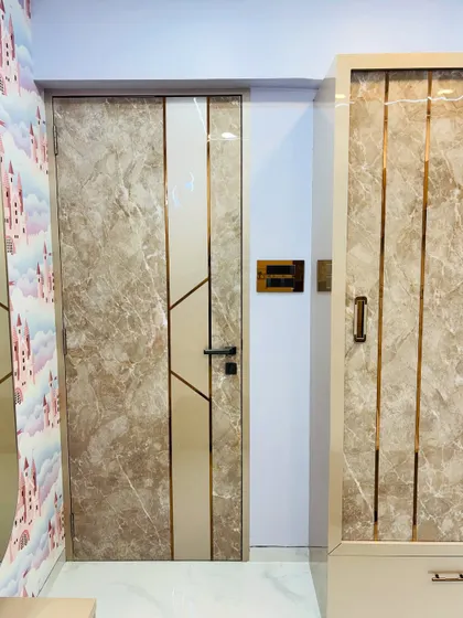 A matching marble-finish door for the bedroom, creating a cohesive and high-end design aesthetic.