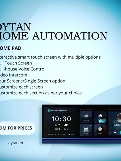 This informational graphic provides a complete overview of the HomePad's features, from its full touch screen to its customizable sections, making it an interactive smart hub.
