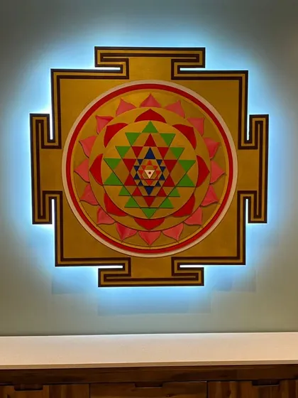 This backlit Shree Yantra was one of our most challenging and rewarding projects. The intricate geometric layers are designed for positive energy and Vastu principles, making it a powerful and beautiful addition to a home or office.