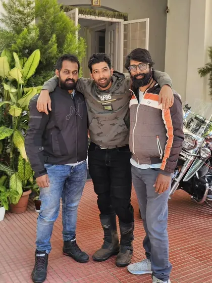 Three friends, ready for the road. The brotherhood is the backbone of our riding group.