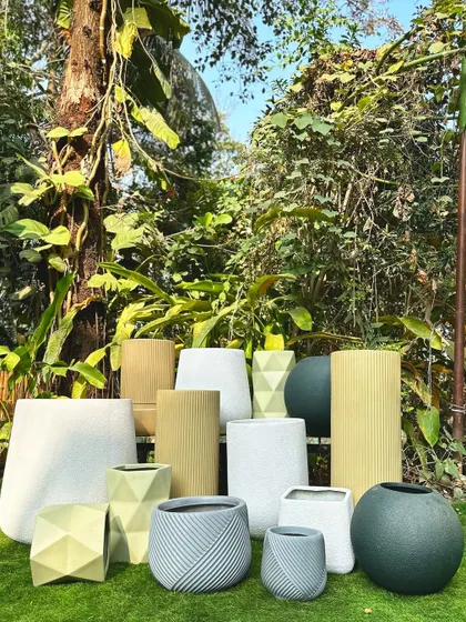 A collection of my modern planters in various shapes, sizes, and neutral colors, perfect for sprucing up your home.