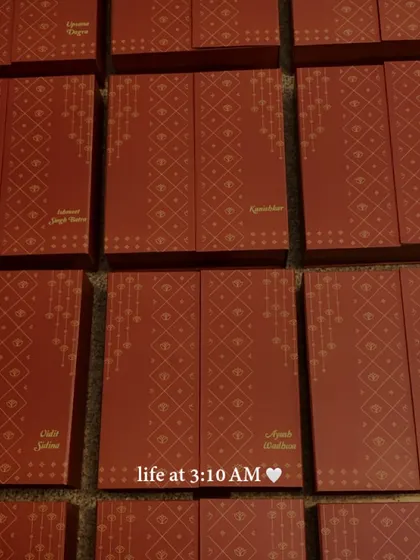 A glimpse into the late-night hustle during Diwali season. Personalizing each box at 3:10 AM is part of the beautiful chaos of running this business.