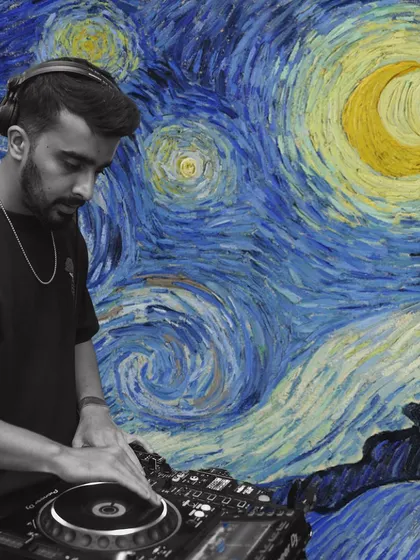 An artistic edit placing me against Van Gogh's 'Starry Night'. This reflects my philosophical approach to music and art.
