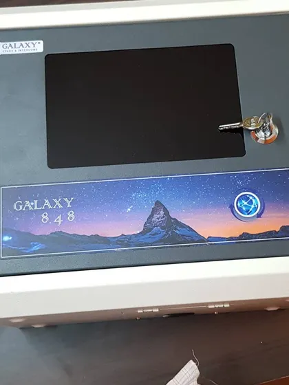 The Galaxy 848 EPABX main unit. This is the central controller for the building's intercom system.