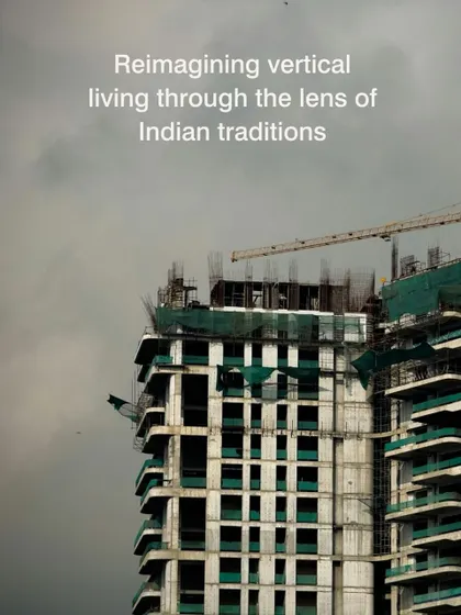 This image captures the Shriram Ozone Housing during construction, showcasing our vision of reimagining vertical living through the lens of Indian traditions. The project addresses the shift from plotted homes to high-rises in cities like Ranchi.