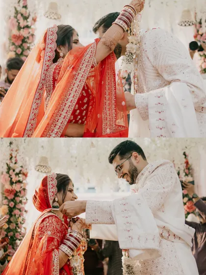The playful and significant Jaimala ceremony, a cherished tradition in Indian weddings.