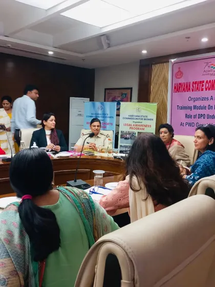 A view of the panel during a training module on Domestic Violence. These multi-stakeholder discussions, involving police and the women's commission, are incredibly effective.